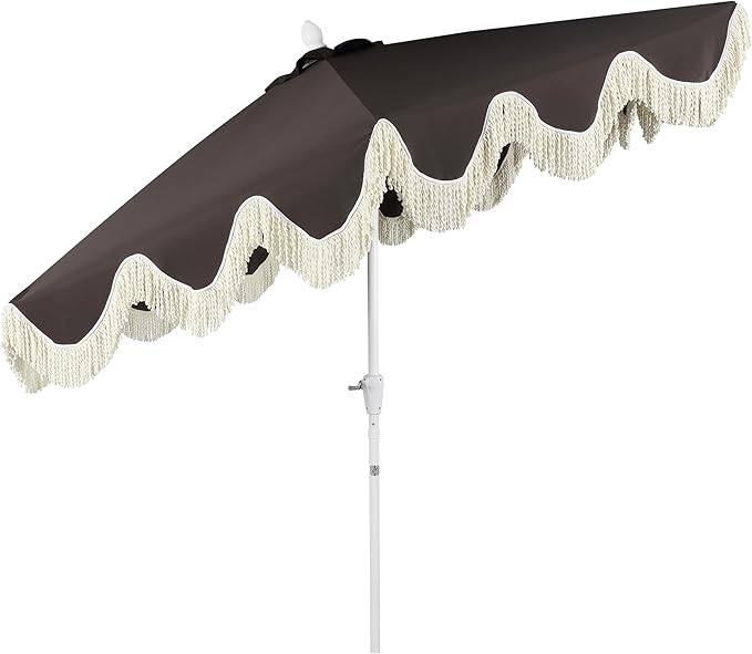 Eyely BMU1001 Halden 9 ft. Classic Cottage Tassel Market Patio Umbrella with Auto-Tilt, Crank