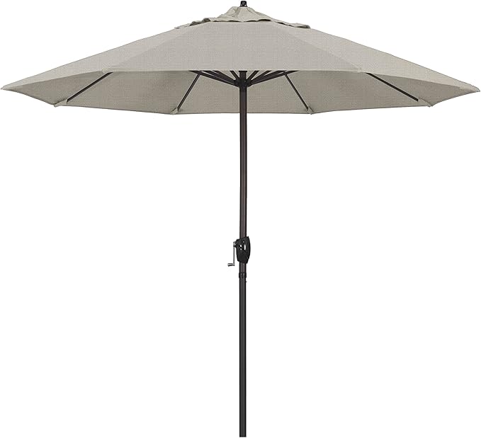 California Umbrella 9' Round Aluminum Outdoor Deck, Pool or Patio Umbrella, Crank Lift, Auto Tilt, Bronze Pole, Woven Granite Olefin