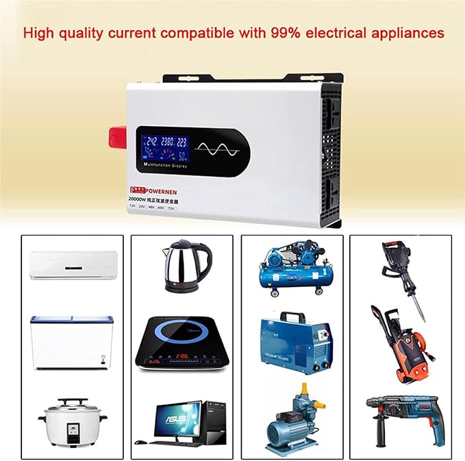 Power Inverter Pure Sine Wave 7000W/8000W/9000W/10000W/12000W/15000W/20000W Peak DC12V/24V/48V/60V/72V to AC 110V/230V 240V Car Converter with Voltage Display & AC outlets(20000W,60Vto220V)