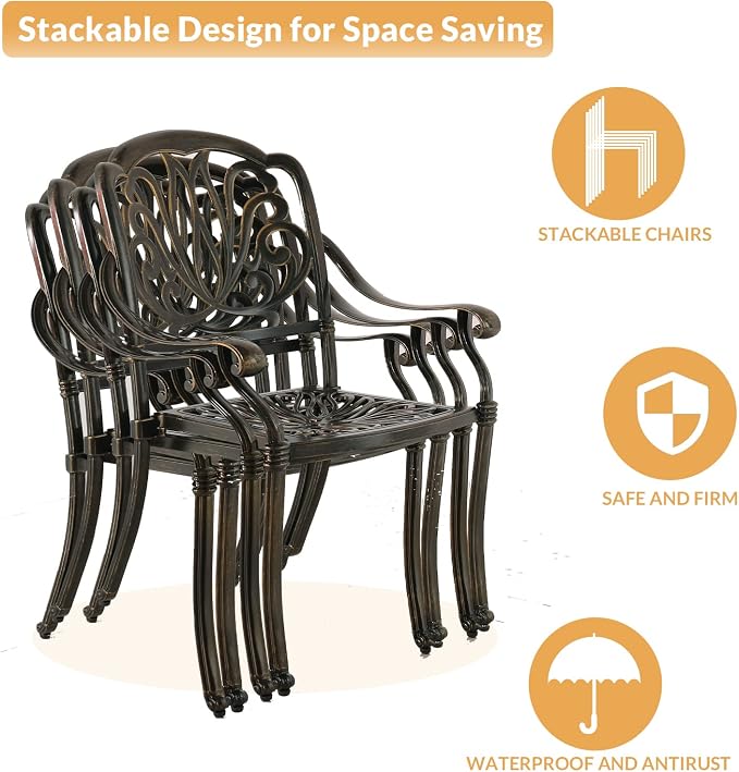 9-Piece Patio Dining Set, Outdoor Patio Table and Chair Set of 84” Oval Cast Aluminum Dining Table with Umbrella Hole and 8 Outdoor Dining Chairs, Patio Funiture Set for Lawn Garden
