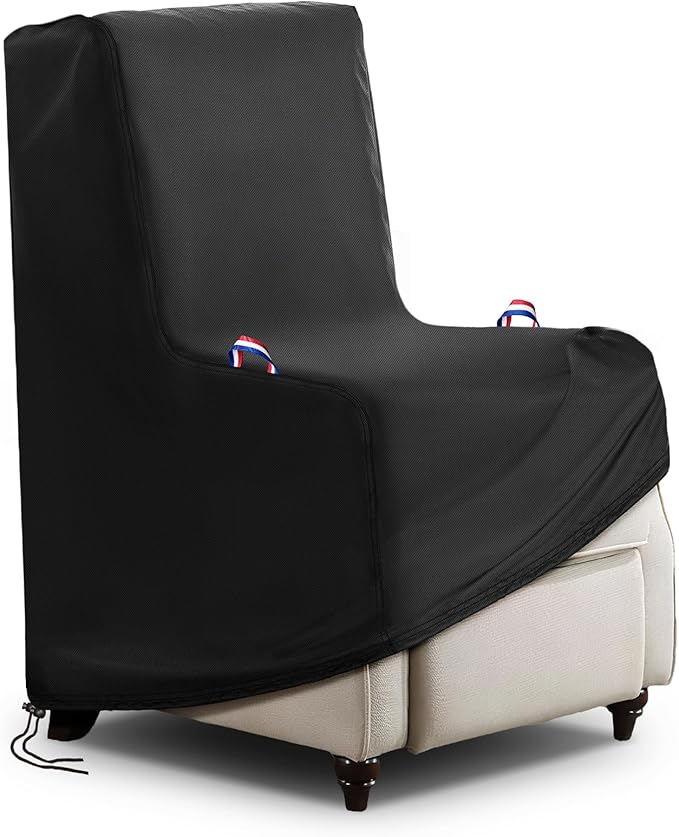 Outdoor Chair Covers Waterproof, 600D Waterproof Recliner Chair Covers, Patio Chair Covers for Outdoor Recliner Chair with 2 Handle & Zipper, Black