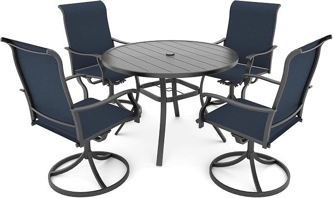 Anmutig 5 Piece Outdoor Patio Dining Set with 4 Swivel Dining Chairs & 41" Round Dining Table, All Weather Dining Furniture Set for Lawn Garden Blue