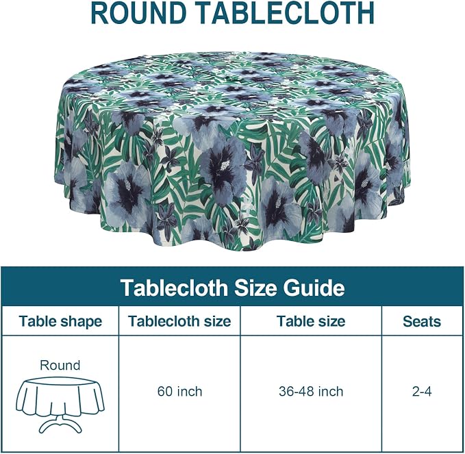 DYTXIII Outdoor Round Tablecloth with Umbrella Hole 60 Inch, Water Repellent & Fade Resistant Table Cover, All Weather Outdoor Tablecloth for Garden & Party Table, Blue Salmone Tropical