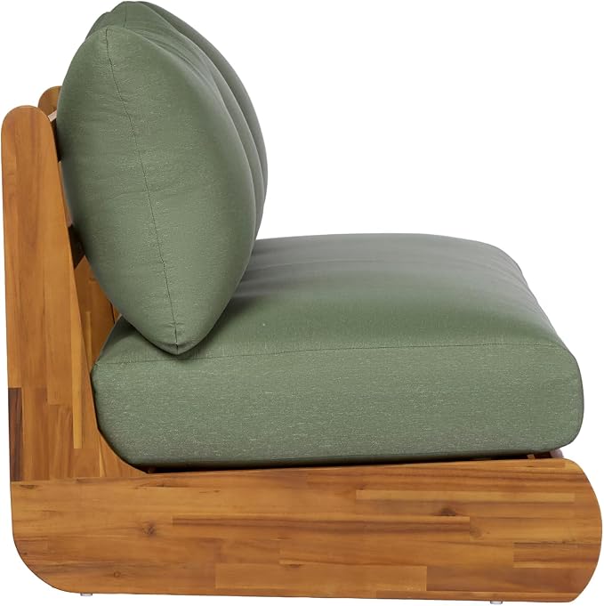 Christopher Knight Home Isabel 5-Seater Outdoor Patio Furniture Set with Removable Cushion, Acacia Wood Patio Conversation Set with 3-Seater Sofa & Club Chairs, 3 Piece Sectional Sofa Set, Green+Teak