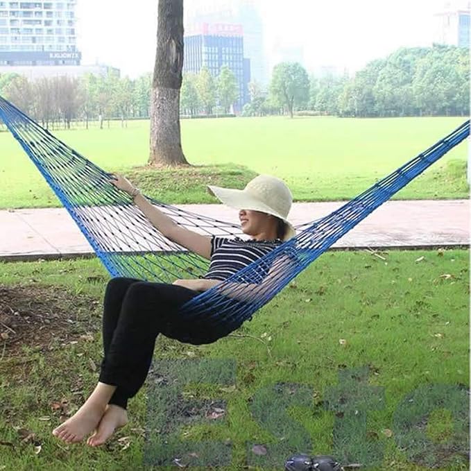 Easyinsmile Travel Hammock,Camping Hammock, Outdoor Sport Hammock Blue Net Mesh Nylon Sleeping Bed with Hooks for Garden Beach Camping Hunting Hiking Traveling (blue)