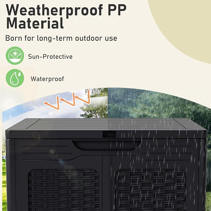 Giantex 39 Gallon Outdoor Storage Box, PP Deck Container with Rattan Patterns & Lockable Lid, Patio Plastic Storage Bin for Package Delivery, Garden Tools, Patio Cushions (39 Gal,Black)