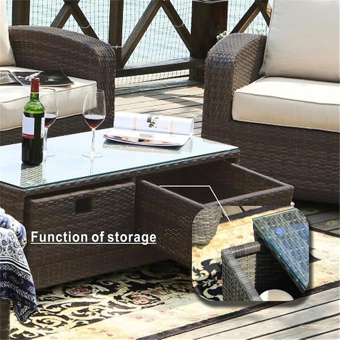 Outdoor Furniture 5PCS Conversation Sets in Brown with Cushions