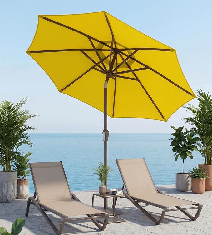 10FT Patio Umbrella, Outdoor Umbrella with Push Button Tilt and Crank, 8 Sturdy Ribs, UV Protection & Waterproof Market Umbrella for Pool, Backyard, Beach,Deck (Yellow)