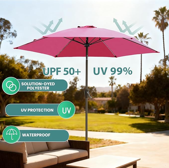 7.5FT Large Outdoor Patio Umbrella with Crank & Tilt - Durable Market Umbrella for Outdoor Patio with 6 Fiberglass Ribs for Poolside,Deck,Yard,Garden