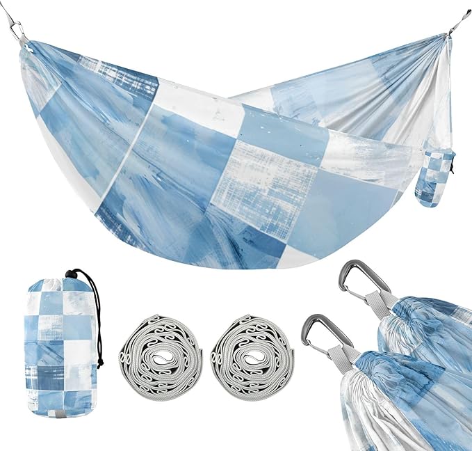 Light Blue and White Checkered Pattern 330lb Capacity Camping Hammock Rope Hammock for Camping & Hiking Essential capas para la Lluvia