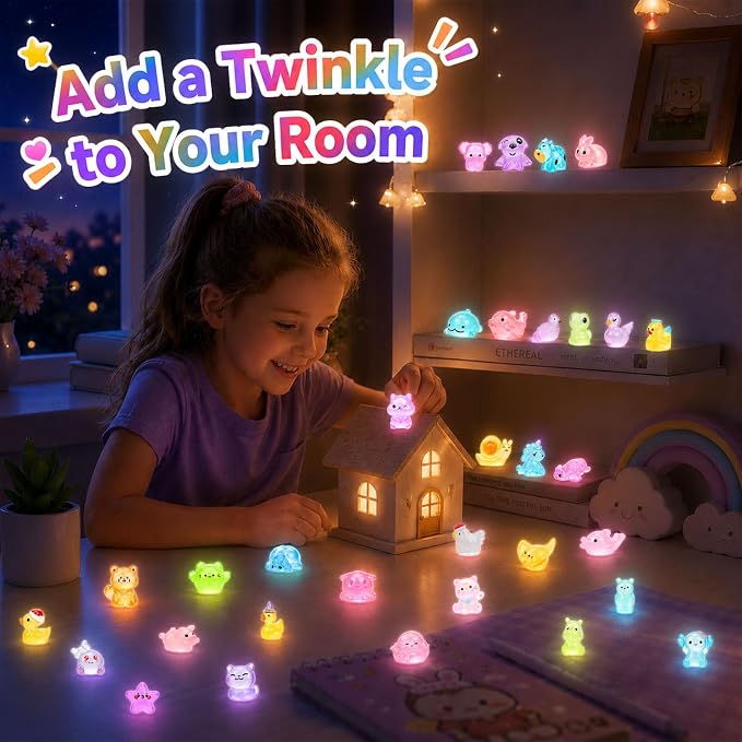 EKisemio 220Pcs Mini Resin Animals Blind Bags, Glow Mystery Figures Bags | Luminous Animals Figures Variety Pack , Glow in The Dark Designs, for Kids’ Collecting, Hide Games, Classroom Rewards