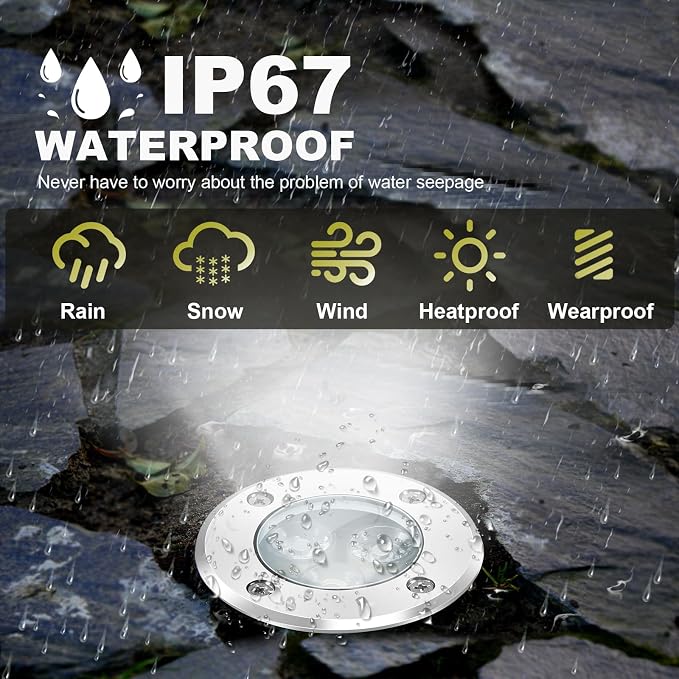 8Pack Low Voltage Landscape Lights with Connectors 3W LED 12-24V In-Ground Lights IP67 Waterproof Garden Lighting 6500K Outdoor Decorative Lights for Yard Pathway Patio (Cool White)