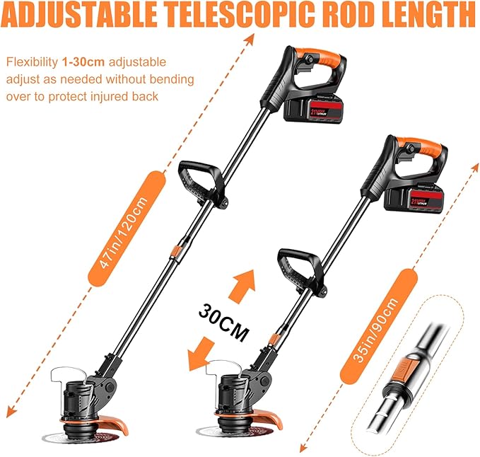Electric Weed Wacker 21V Brush Cutters Battery Powered 3 in 1 Lightweight Weed Wacker Eater with Blade Adjustable Pole Cordless Grass Trimmer with 2 * 2.0Ah Batteries and Charger for Garden Yard Black