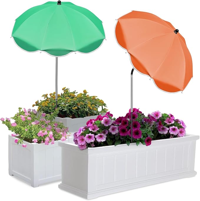 QRRICA 23.6" Adjustable Garden Umbrella Shade for Outdoor Use, Potted Greenery & Garden Beds – Angle-Adjustable Sun Protection