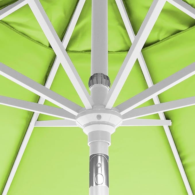 California Umbrella 12-Year-Non-Fading, 9Ft Premium Sunbrella Patio Umbrella, Hand-Crank, Button-Tilt, White Frame, Macaw Fabric