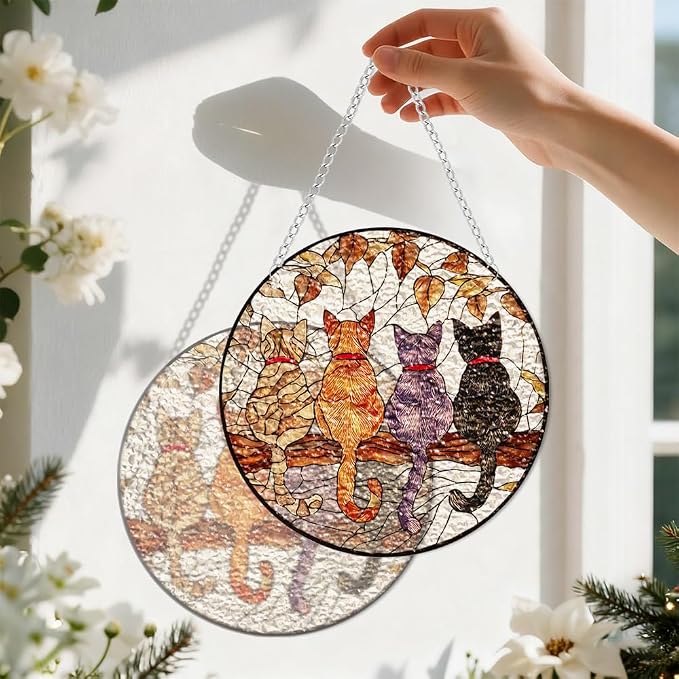 Acrylic Suncatcher Window Hanging, Cats Sun Catcher Rainbow Indoor Window Decoration for Living Room Bedroom, Unique Gift for Mom Wife & Friends, 7.87 inches