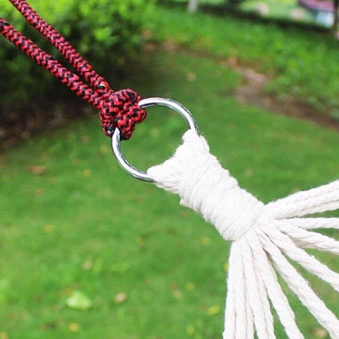 Portable Cotton and Linen Rope Hammock Multi-Purpose Outdoor Camping with Wooden Sticks Mesh Comfortable Reinforced Hammock Comfortable