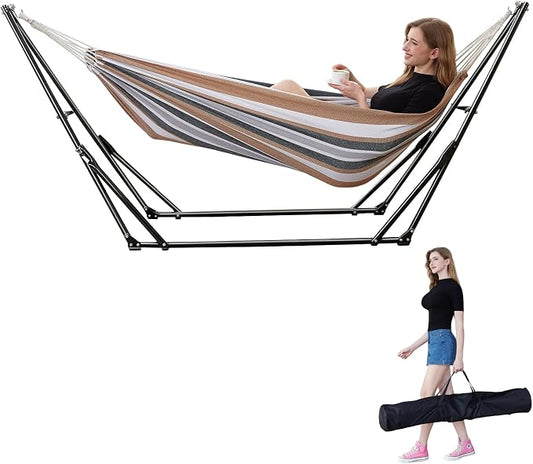 Portable Hammock with Stand for Outside or Inside,No Tree Required | 1 Minutes Tool-Free Setup | Adjustable Hammock for Indoor Outdoor Patio Yard | Carry Bag Included |450 lbs Capacity