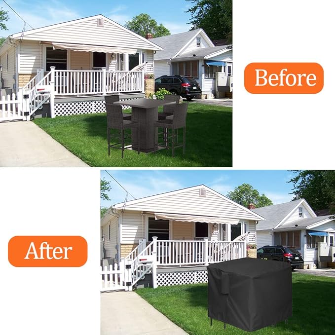 5 Piece Bar Height Patio Dining Set Covers Waterproof Outdoor 66 Inch Square Patio Furniture Bar Height High Top Bistro Table & Chair Sets Winter Cover, Black