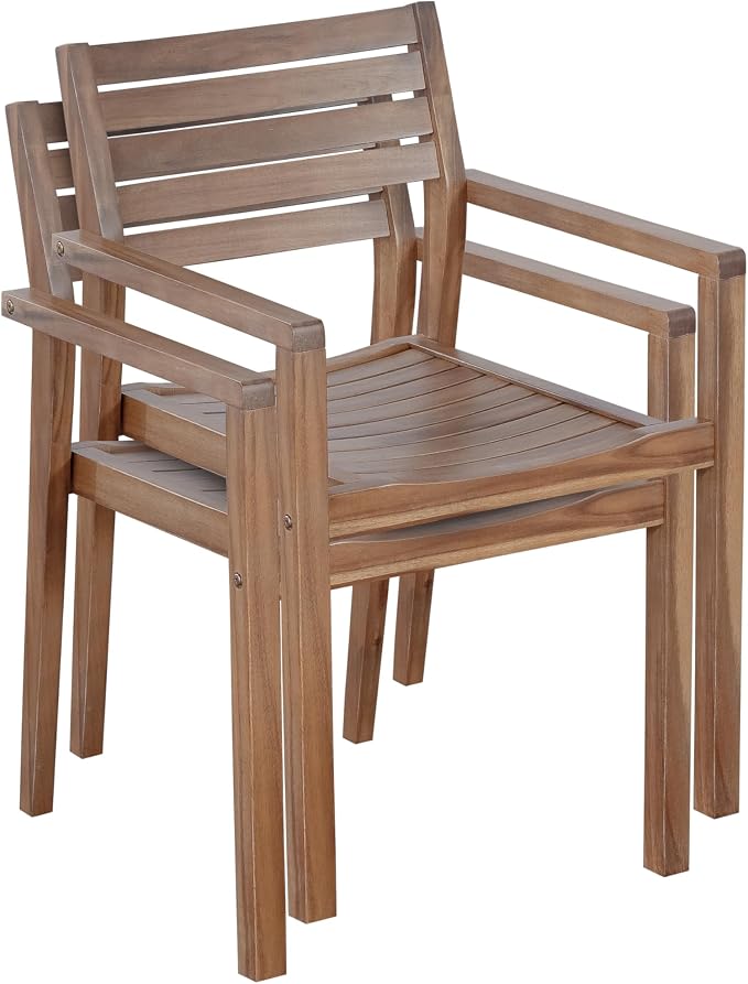 5-Piece Outdoor Patio Dining Set, All-Weather Acacia Wood 47.2" Round Dining Table with 4 Armchairs and Slatted Design for Backyard, Balcony, Garden, Poolside (Light Brown-4.11)