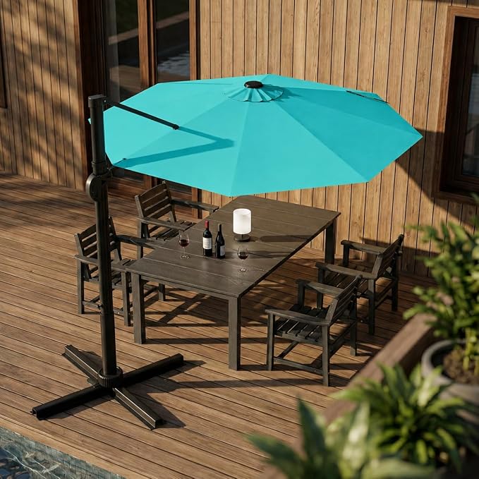 Kingdura Cantilever Patio Umbrella with Double Top Vent, Large Square Aluminum Outdoor Offset Umbrella with 360-degree Rotation, Infinite Tilt, UV Protection for Pool Deck Garden Patio