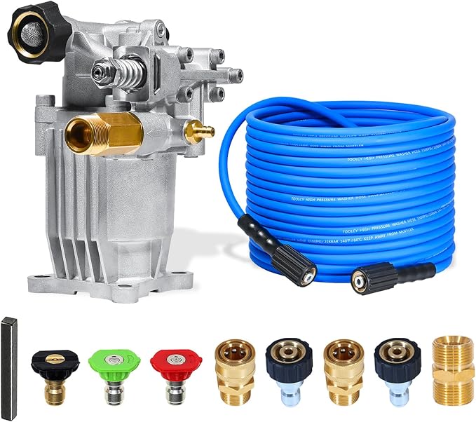 TOOLCY Pressure Washer Pump and Hose Kit, 3/4" Shaft 3200 PSI 2.5 GPM Pump, 50 FT 1/4" Kink Resistant Hose with M22-14mm and 3/8" Quick Connect, Compatible with Honda Simpson