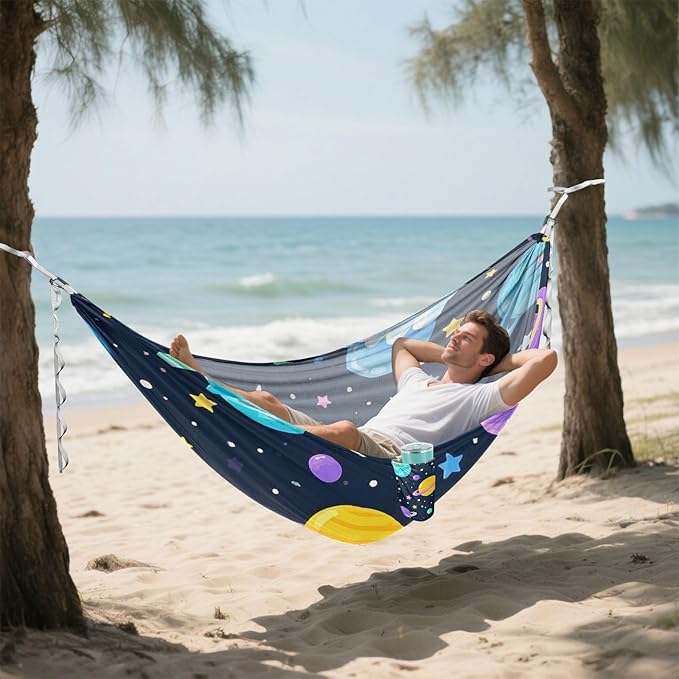 Cartoon Cute Colorful Planet 330lb Capacity Outdoor Hammock with Hanging Rope Cloth Hammock for Outside Beach Patio Garden Silla colgante para Patio Exterior