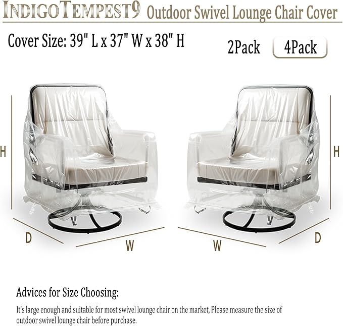 Outdoor Swivel Lounge Chair Cover, Waterproof Heavy Duty Outdoor Chair Covers, Patio Rocking Chair Covers for Furniture (4Pack-39 L x 37" W x 38" H)