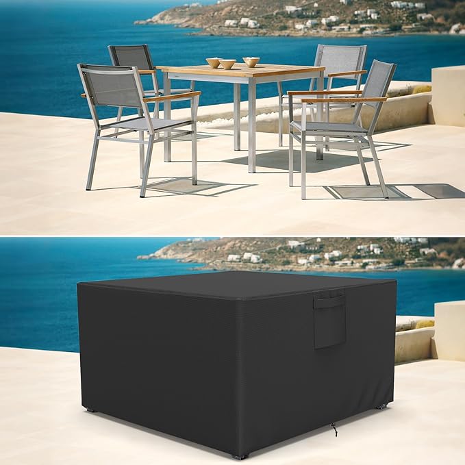 AKEfit Patio Furniture Covers,500D Heavy Duty Waterproof for Outdoor Square and Retangle Patio Table and Chair Covers, Black -118"L x 118"W x 32"H