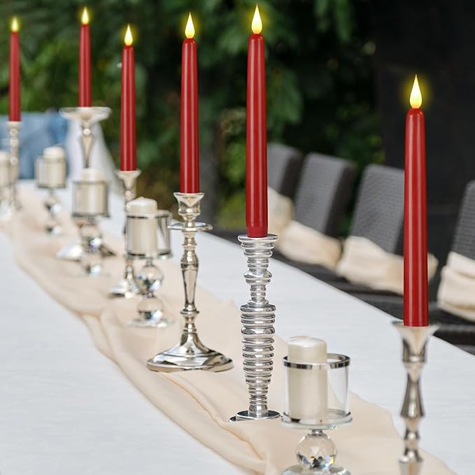 Flameless Taper Candles with Remote Control,6pack Dripless Plastic LED Candles,Flickering Battery Operated,9.2'’Classic Tall Candle for Wedding, Party,Halloween,Christmas,Home Decor (Red)