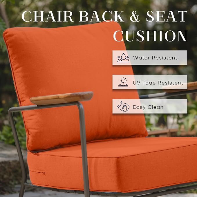 Luxury 24*24*6in Outdoor Patio Cushions, 4 Pieces Orange Outdoor Cushion | 6in Outdoor Patio Cushions, Water-Resistant, Reversible, Removable Cover, for Patio Chairs Sofa Couch Loveseat