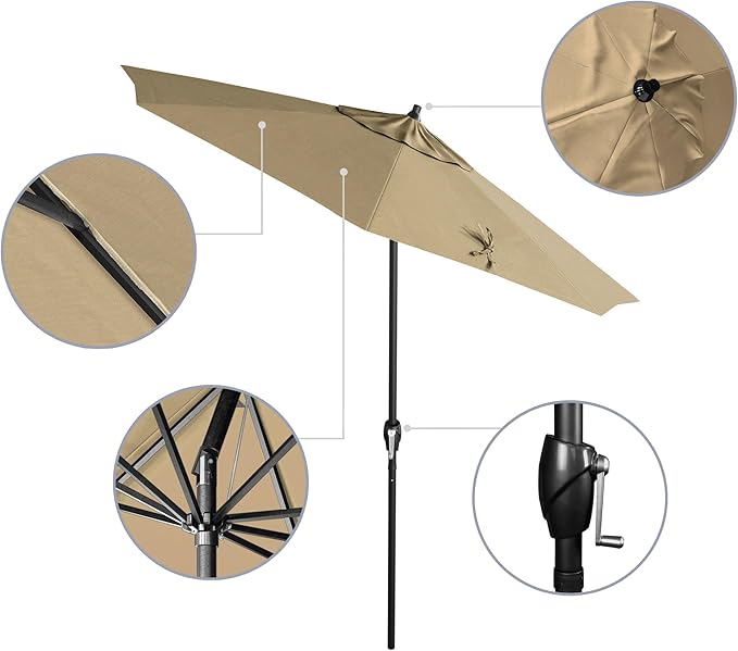 California Umbrella 7.5' Rd Aluminum Patio Umbrella, Crank Lift, Auto Tilt, Black Finish