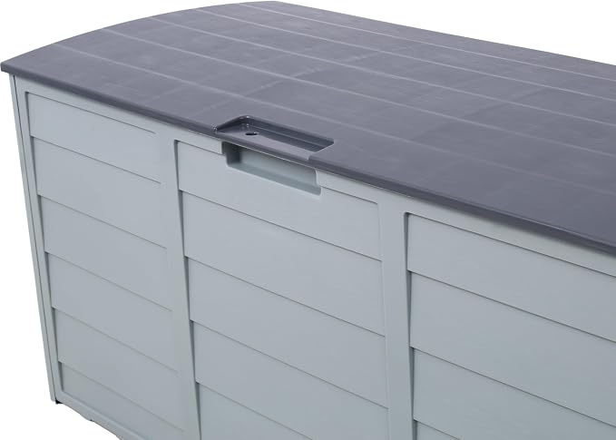 75 Gallon Resin Deck Box with Wheels, Gray Plastic Outdoor Storage for Patio Furniture, Pool Toys, Garden Tools, 44x19x21 Inches