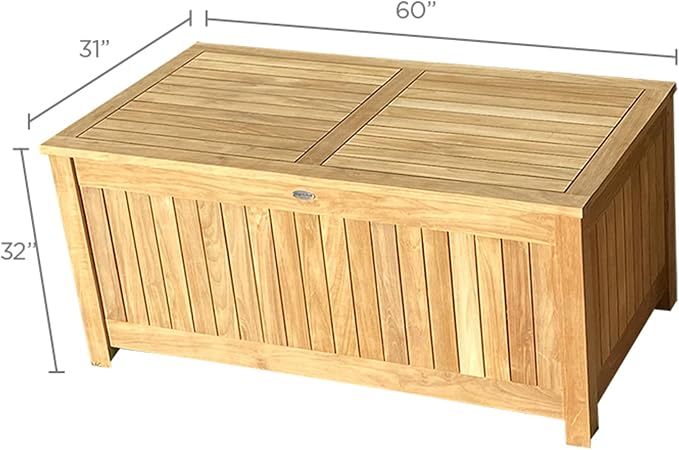 Royal Teak Collection Teak Storage Box with Ventilated Sides (STBXXL), Outdoor Storage Chest, Patio Box with Lid, Premium Kiln-Dried Solid Teak Wooden Chest, XXL Size