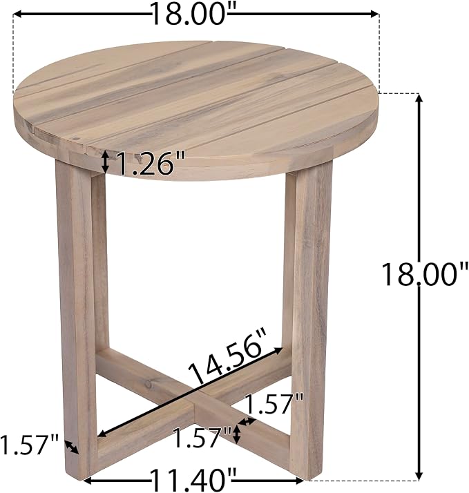Christopher Knight Home Jara Outdoor Round Side Table, Slat Panel Small Coffee Table, Acacia Wood Side Desk for Backyard Balcony Garden, Weather Resistant Patio End Table, Light White