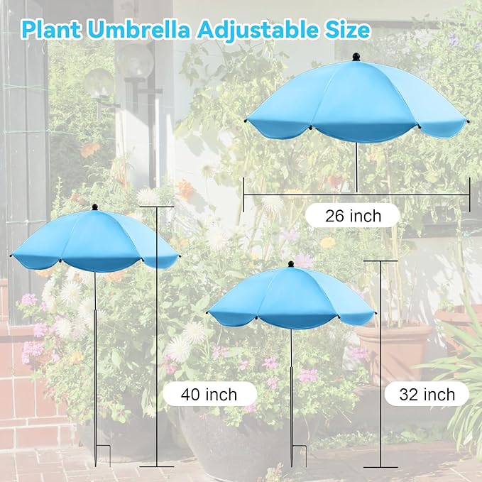 Plant Umbrellas for Outdoor Plants, 26" Larger Plant Shade for Potted Plants and Garden Beds, 40" Adjustable Angle Sun Protection Shade Cover Garden Umbrella for Plants, Flowers, Vegetables