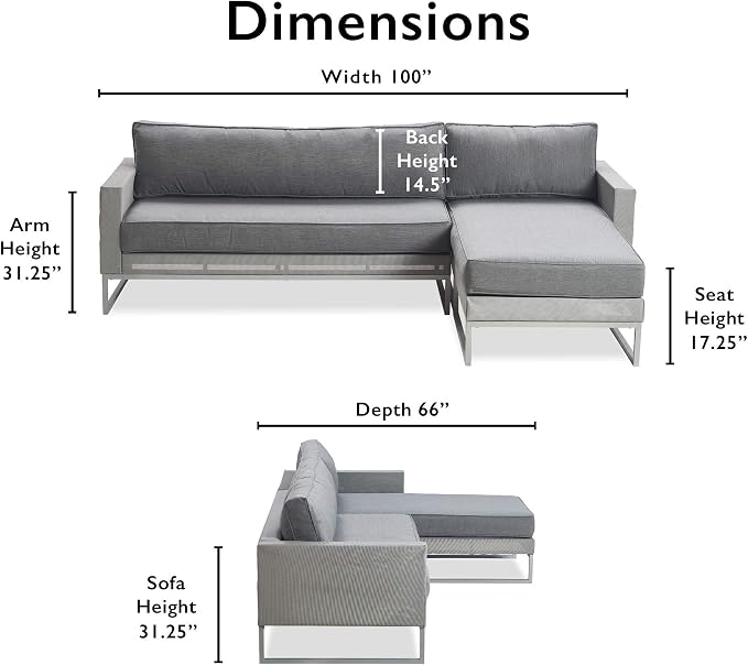 Elle Decor Tropez Mesh Outdoor Patio Furniture Collection with Metal Frame Sectional, Gray