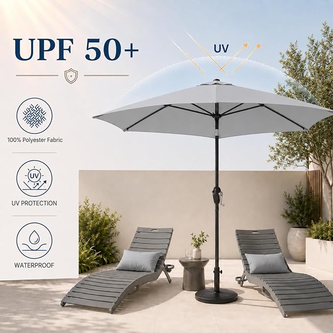 7.5ft Patio Umbrella, Outdoor Table Market Umbrella with Smooth Crank Lift, 6 Windproof Fiberglass Ribs, UPF50+ UV Protection for Deck, Pool, Garden and Backyard