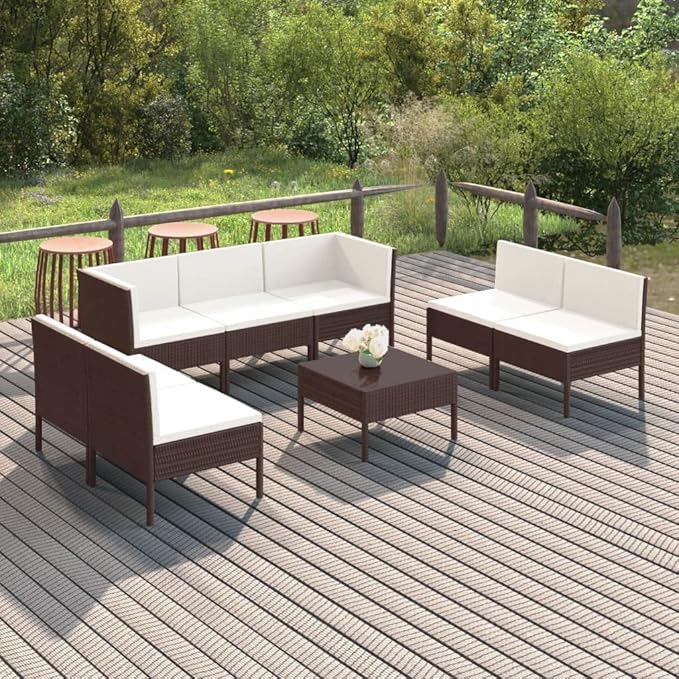 Patio Lounge Set with Cushions,Patio Furniture Sets,Patio Conversation Sets,Outdoor Furniture Sets,for Garden,Backyard,Outdoor,8 Piece Poly Rattan Brown