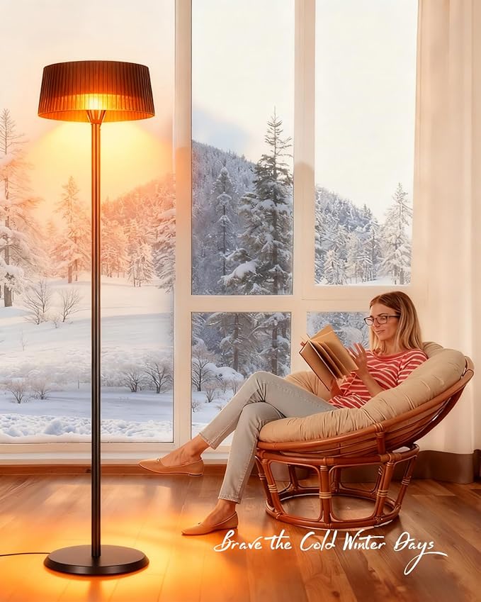 Electric Patio Heater, 1500W Freestanding Infrared Heater for Indoor & Outdoor with IP55 Waterproof, Tip-Over Protection, Quiet Operation, Perfect for Garden, Balcony, Garage, Backyard