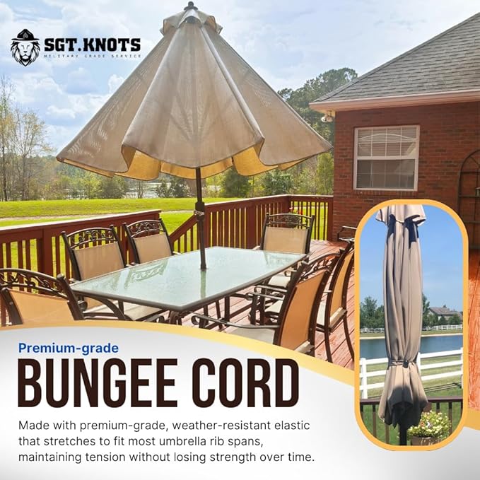 SGT KNOTS Patio Umbrella Bungee Cord (1 Pack or 2 Pack) Bungee Cord with Ball - Flexible & Durable Umbrella Tie - Moisture, Abrasion, Extreme Temperatures, Weather Resistant - 2 Colors