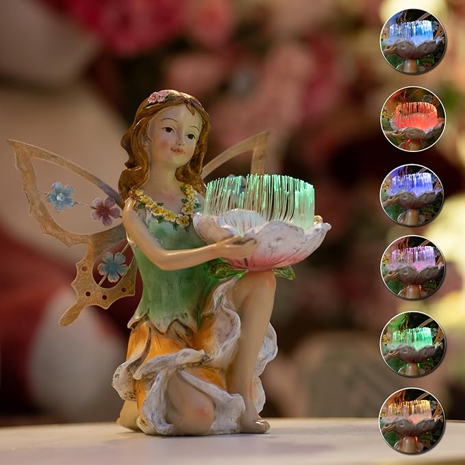 Suyorpe Fairy Decor Solar Outdoor Statues, Fairy Garden Accessories for Outside Garden Gifts,Resin Ornaments for Patio Yard Lawn,Size6.5 x 5.12 x 9.45 inches