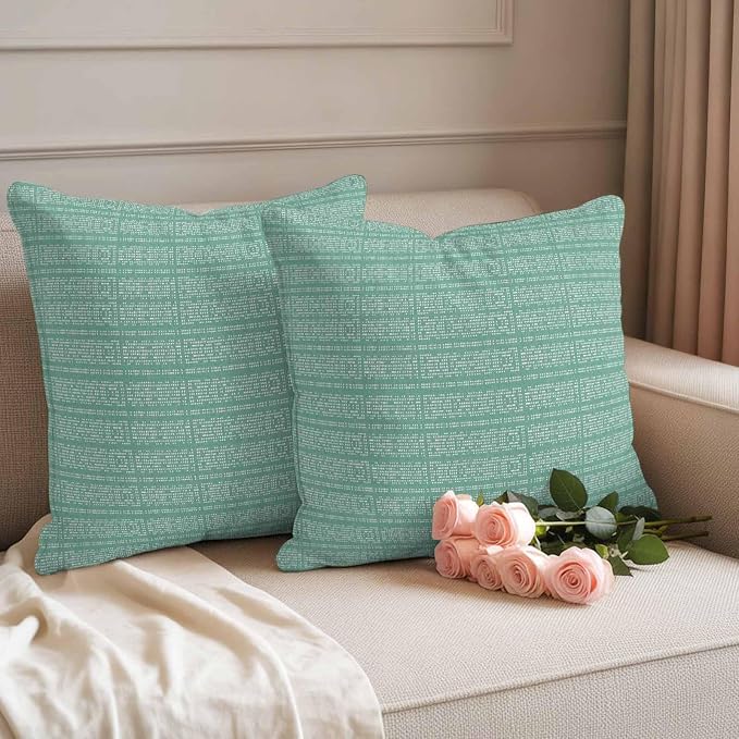 Outdoor Waterproof Throw Pillow Covers Set of 2 Green Stripes Grain Pillowcases 18x18 Inches Solid Color Decorative Pillows Cushion Case Patio Pillows for Couch Bed Chair Garden