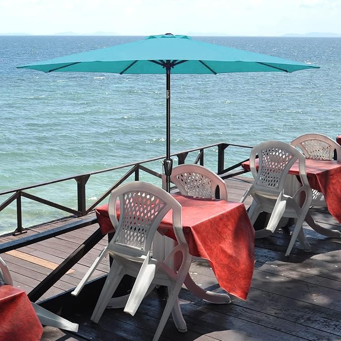Simple Deluxe 9FT Outdoor Patio Umbrella Table Market Umbrella with Push Button Tilt and Crank, 8 Sturdy Ribs, UV Protection Waterproof for Garden, Lawn, Deck, Backyard, Pool,Turquoise