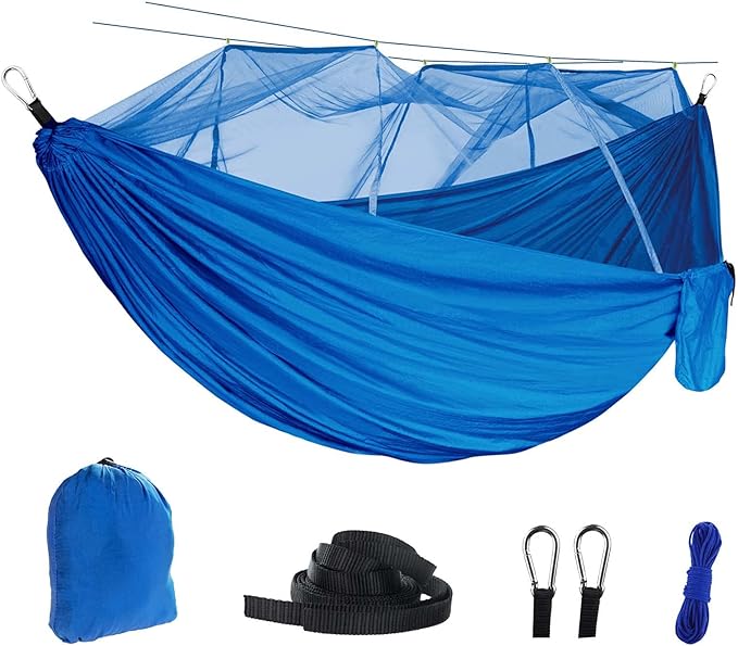 Hammocks for Camping with Cover, Portable Hammock for Trees, Double Hammock with Mosquito Net Double, Hammocks for Outside 2 Person, for Beach, Backyard, Patio