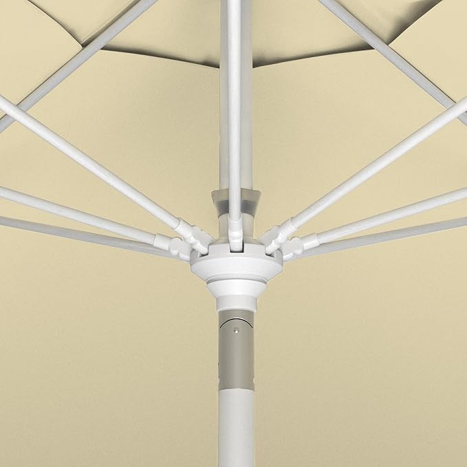 California Umbrella 11Ft Sunbrella Patio Umbrella, Fiberglass Ribs, Hand-Crank, Tilt-Collar, White Frame, Beige Fabric