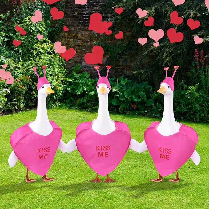 Valentine's Day Goose Outfit for 23" Porch Goose Holiday Rose Red Heart Cloths Costume Valentines Party Outdoor Garden Patio Yard Lawn Art Decoration(Kiss Me)