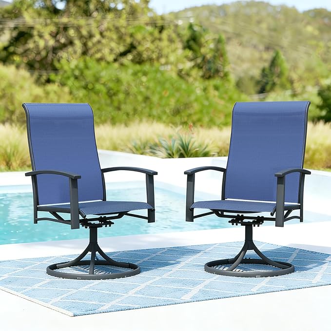 9 Piece Patio Dining Set - Round Patio Table & 8 Swivel Rocking Patio Chairs, Outdoor Patio Furniture with Textilene Fabric High Back Chairs for 8 Person, Blue