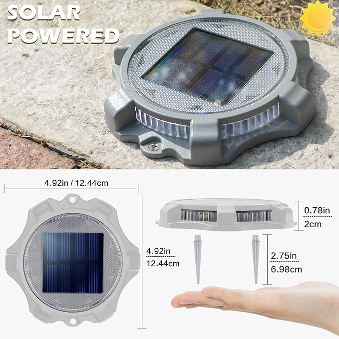 Siedinlar Solar Deck Lights Outdoor 2 Modes LED Dock Driveway Markers Light Waterproof for Step Ground Walkway Stair Pathway Yard Garden Road 1 Pack (Cool White/Warm White)