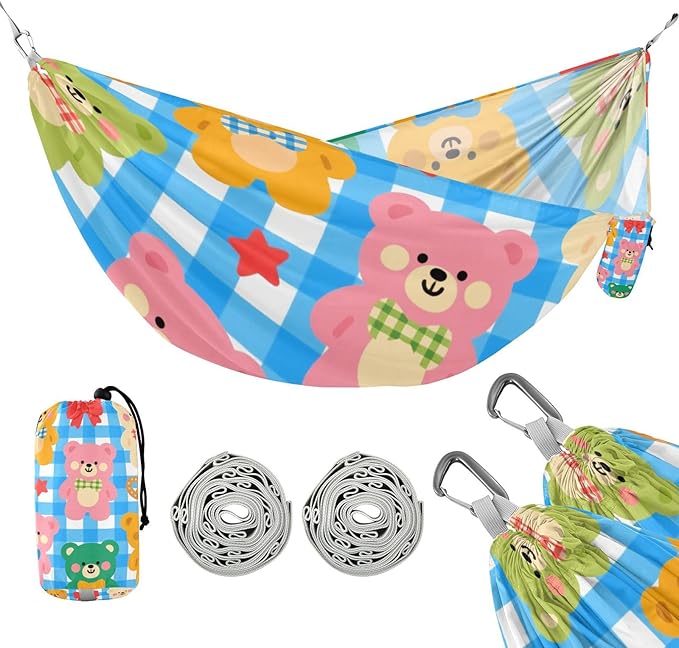 Cartoon Cute Colorful Bears 330lb Capacity Outdoor Hammocks Cloth Hammock for Outside Beach Patio Garden hamaca de Algodon para Jardin